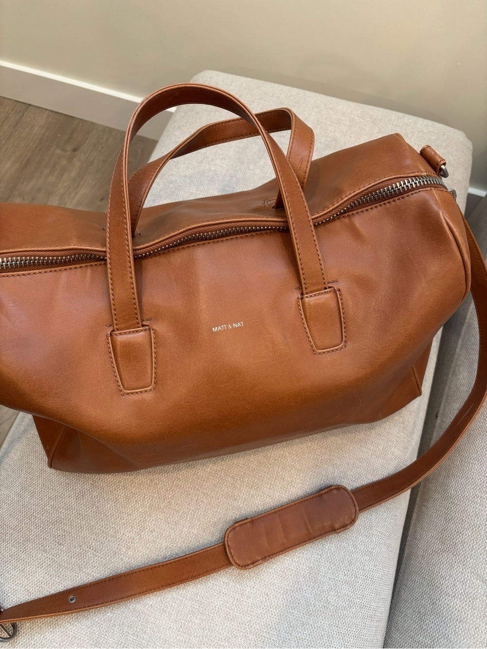 Matt & Nat Tan Vegan Leather Duffel Bag with Removable Strap